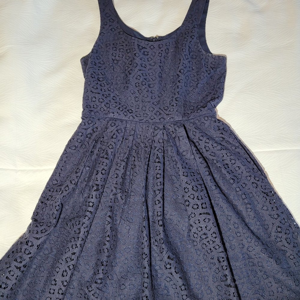 J Crew Eyelet Lace Navy Dress Fit Flare Style Aline Size 4